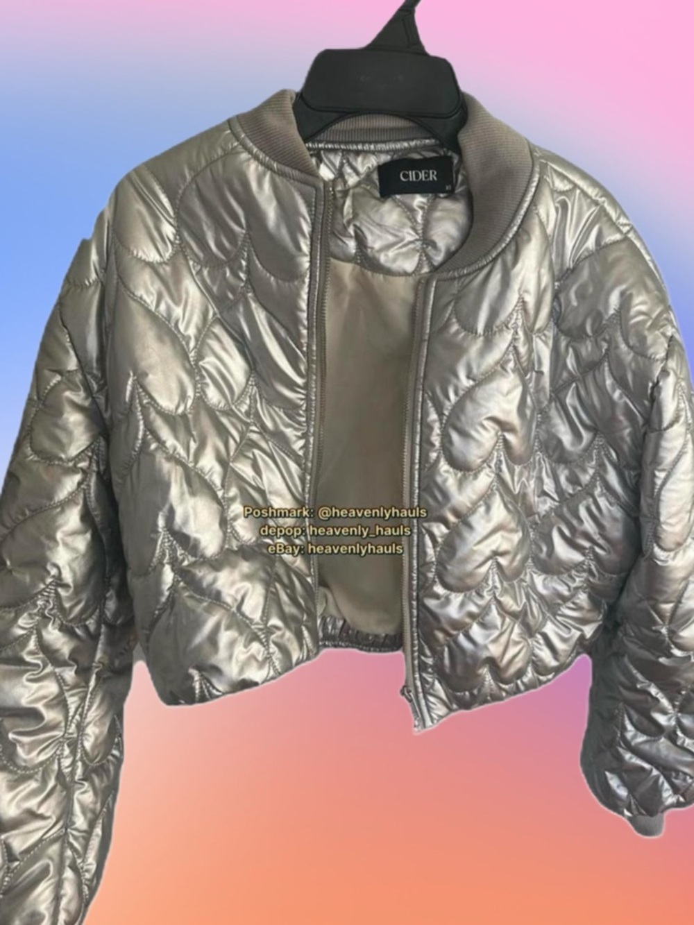 Cider Foil Ur Plans Metallic Cropped Quilted Puffer Jacket — Lined
